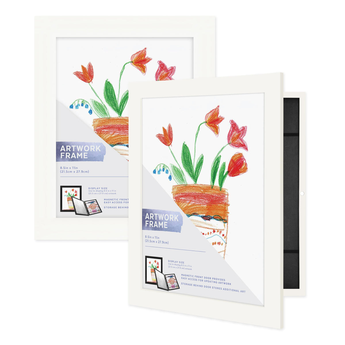 Kids Art Unmatted Display Frame, 8.5x11, White, 2-Pack