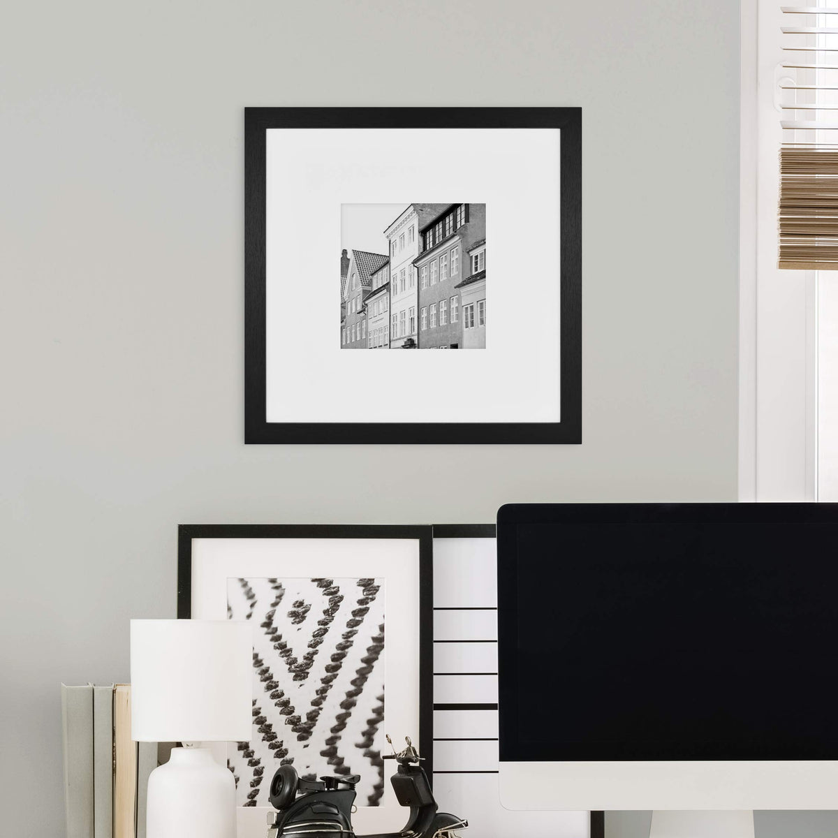 Studio Gallery Matted Picture Frame, 16x16 with 8x8 Mat, Black Woodgrain, 1-Pack