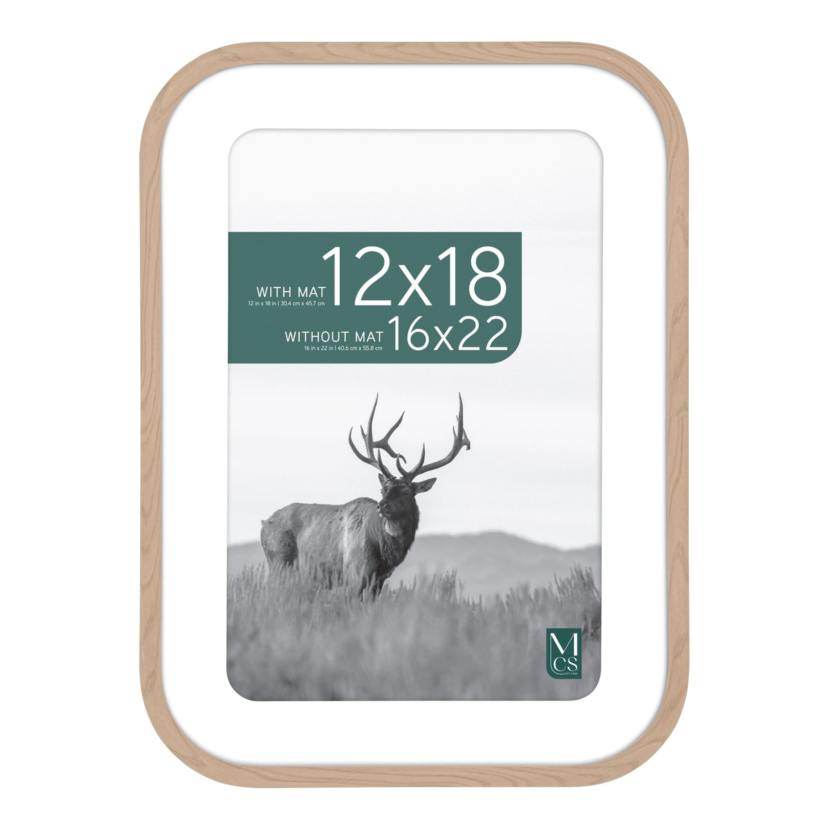 Modern Arc Matted Poster Frame, 16x22 with 12x18 Mat, Natural, 1-Pack