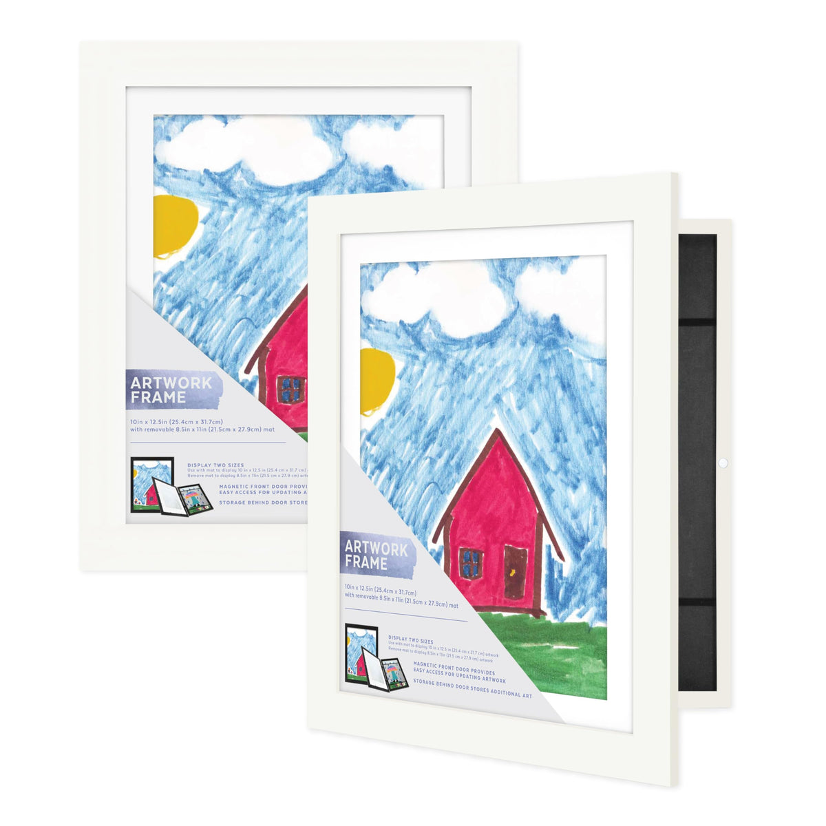 Kids Art Matted Display Frame, 10x12.5 with 8.5x11 Mat, White, 2-Pack