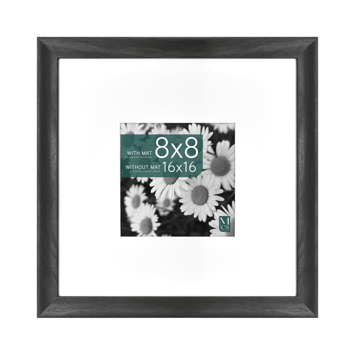 Studio Gallery Matted Picture Frame, 16x16 with 8x8 Mat, Black Woodgrain, 1-Pack