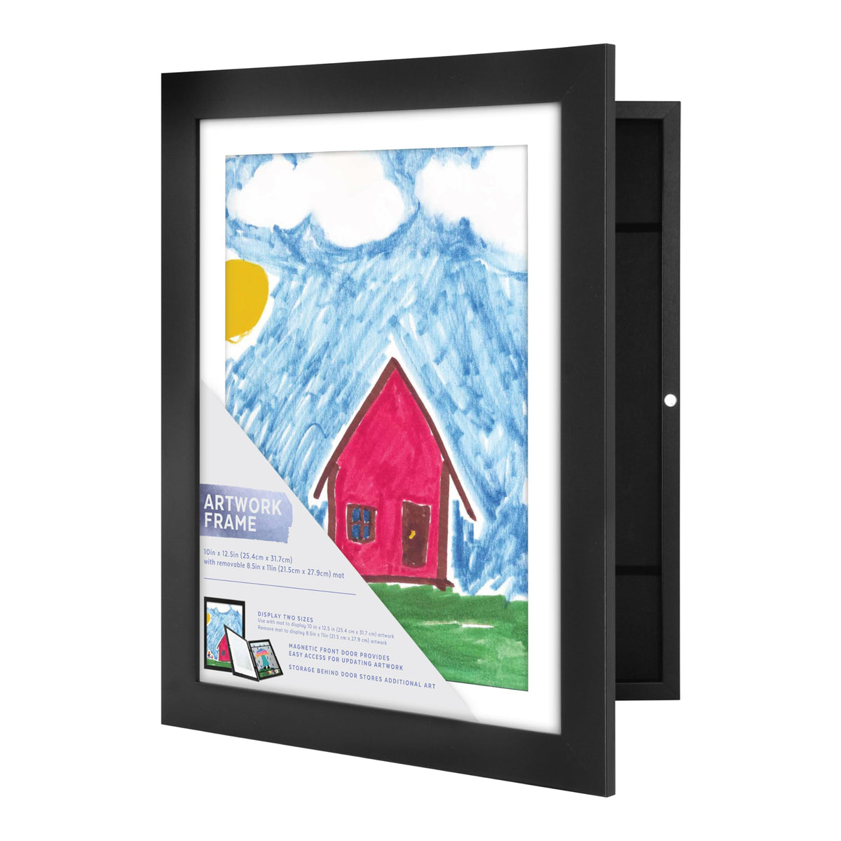 Kids Art Matted Display Frame, 10x12.5 with 8.5x11 Mat, Black, 1-Pack