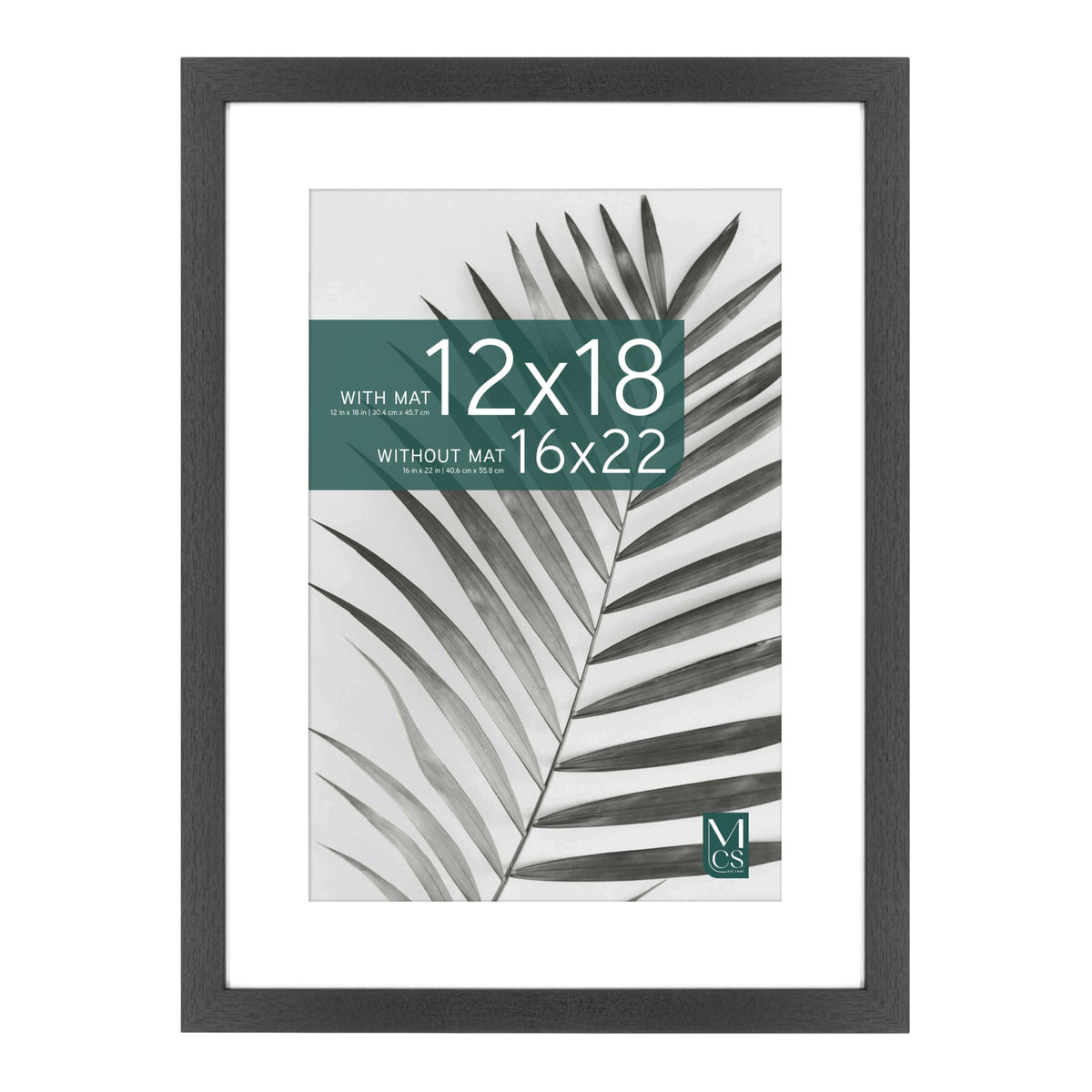 Studio Gallery Matted Picture Frame, 16x22 with 12x18 Mat, Black Woodgrain, 1-Pack
