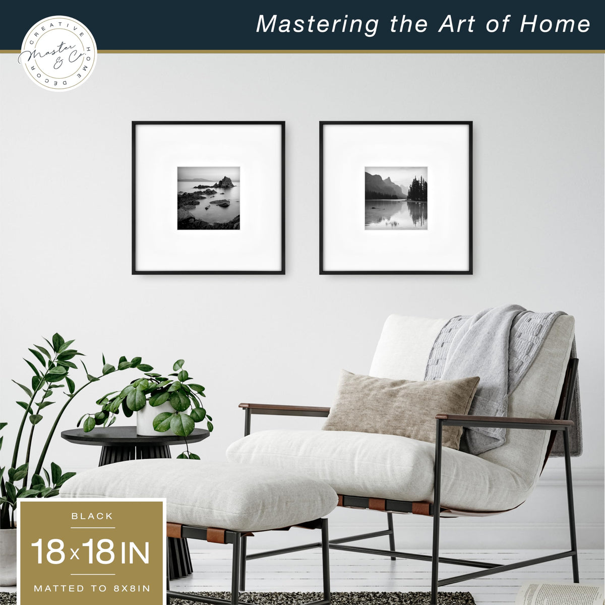 Foundry Matted Picture Frame, 18x18 with 8x8 Mat, Black, 2-Pack