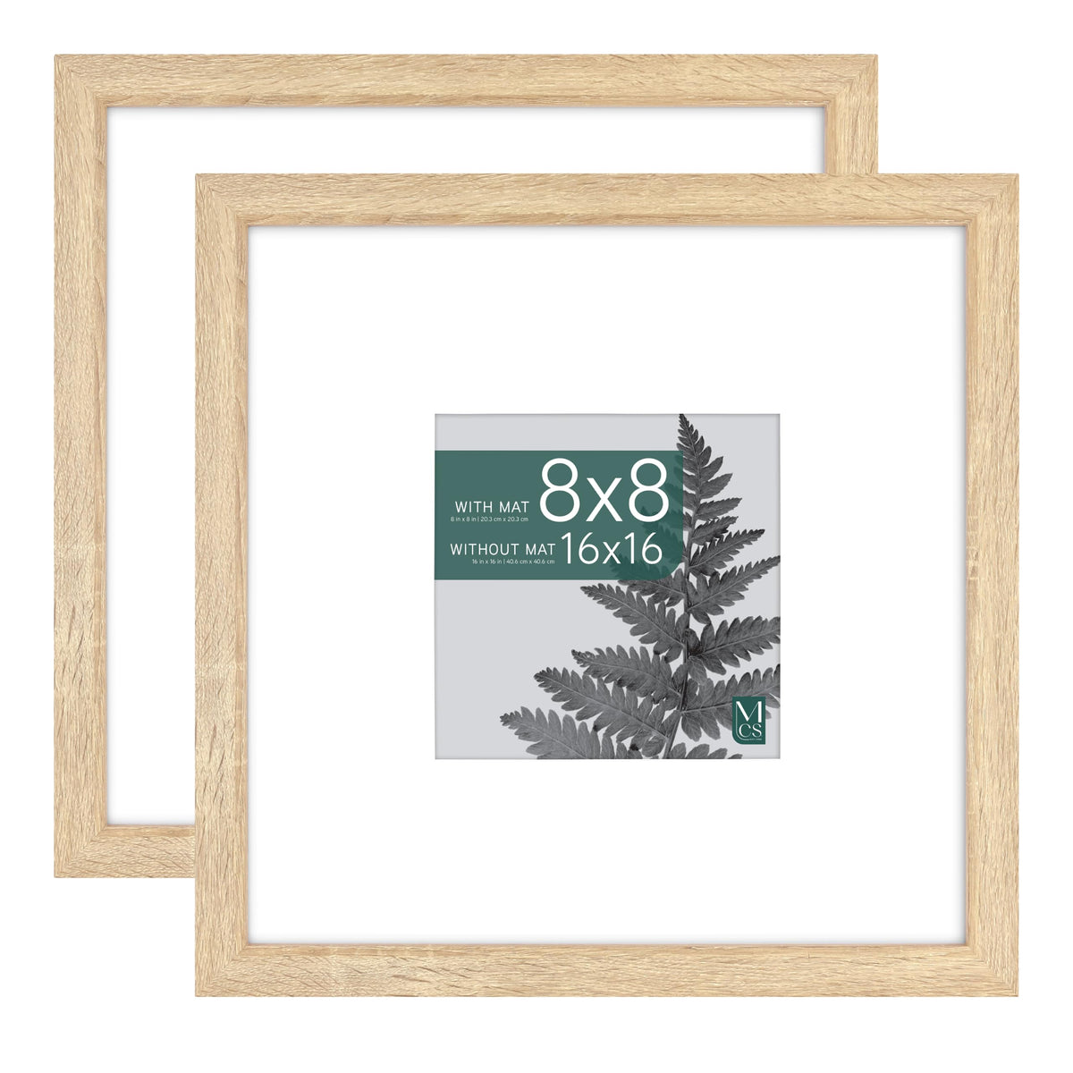 Studio Gallery Matted Picture Frame, 16x16 with 8x8 Mat, Natural Woodgrain, 2-Pack