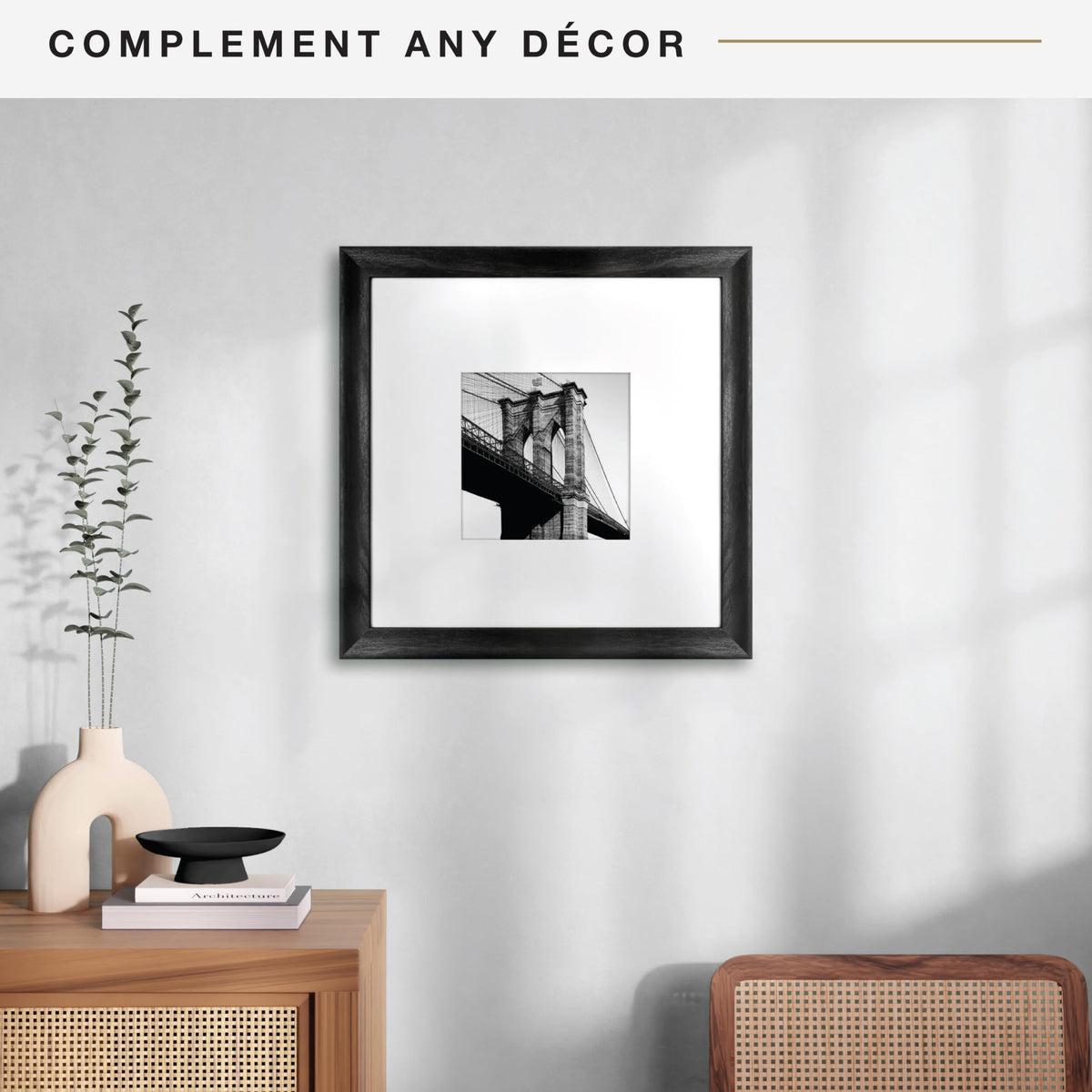 Studio Gallery Matted Picture Frame, 16x16 with 8x8 Mat, Black Woodgrain, 1-Pack