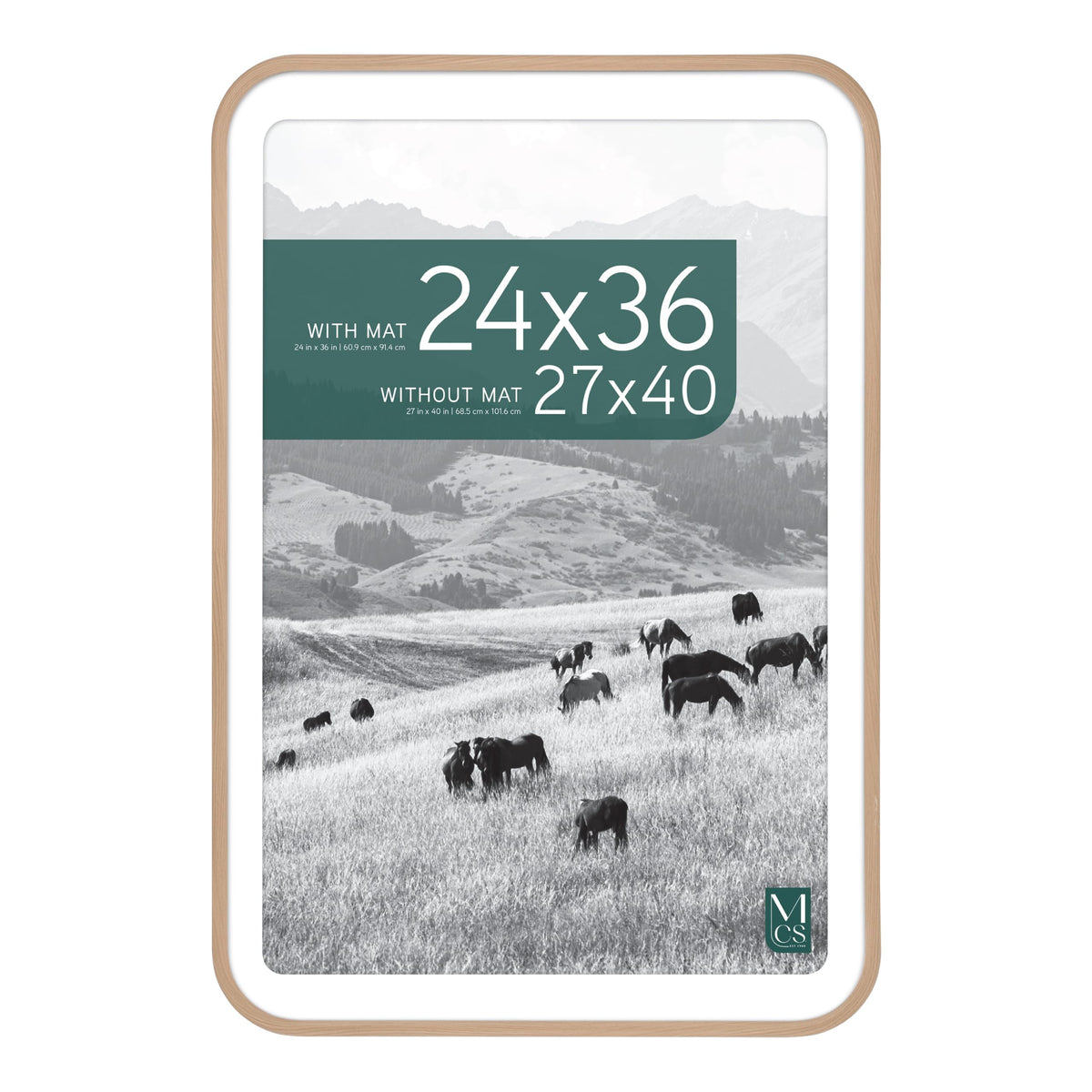 Modern Arc Matted Poster Frame, 27x40 with 24x36 Mat, Natural, 1-Pack