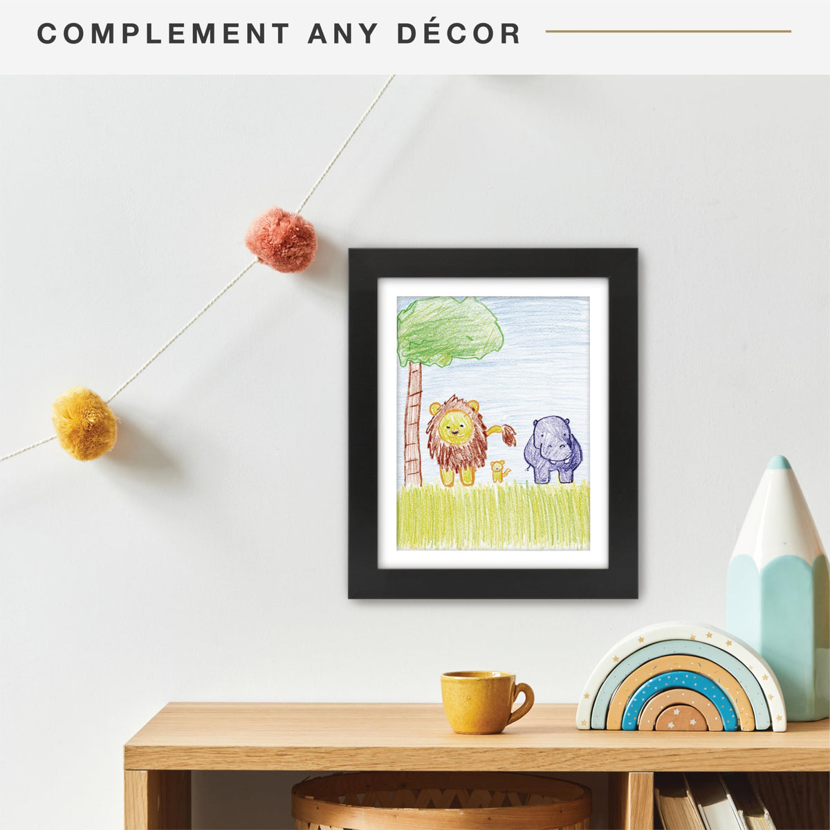 Kids Art Matted Display Frame, 10x12.5 with 8.5x11 Mat, Black, 1-Pack