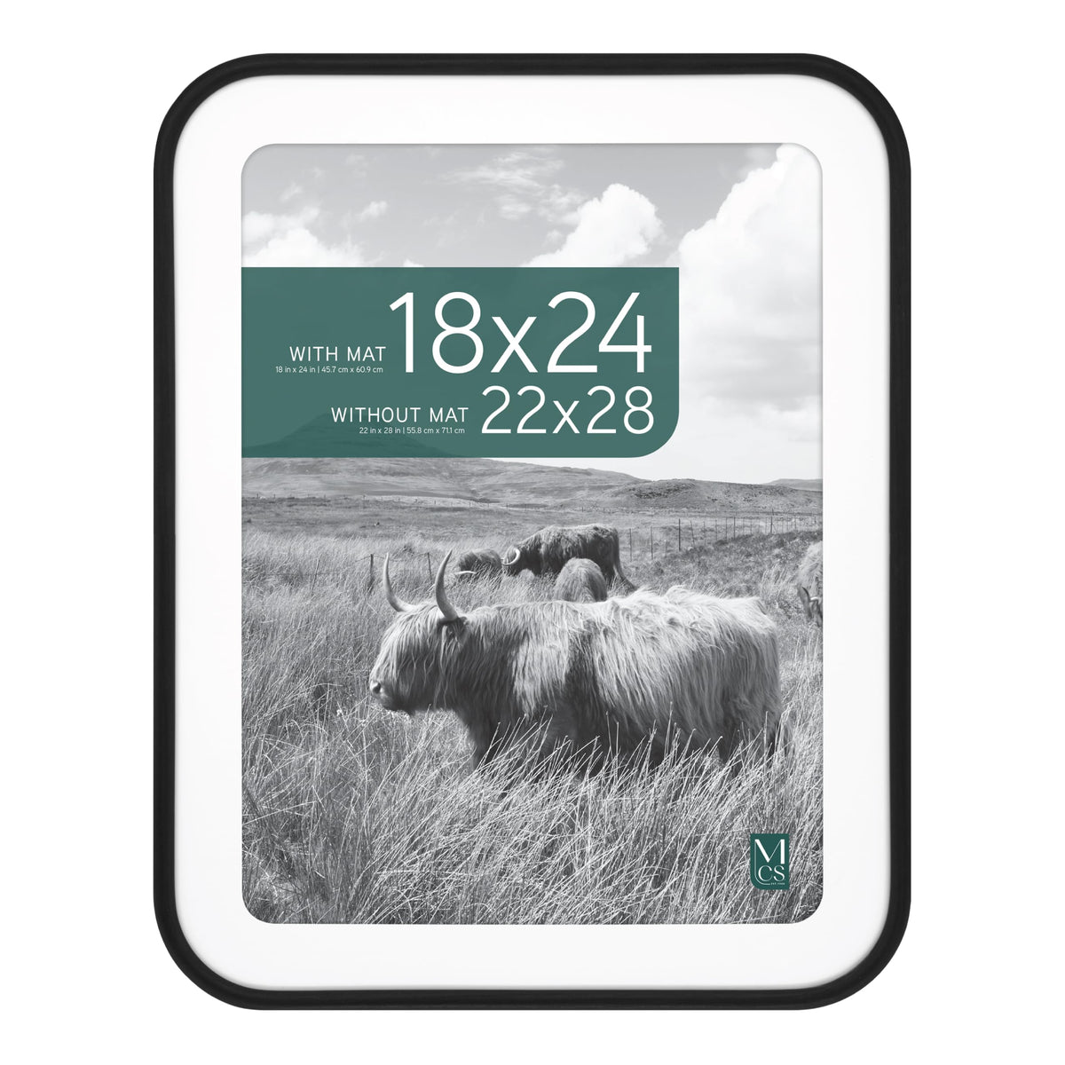 Modern Arc Matted Poster Frame, 22x28 with 18x24 Mat, Black, 1-Pack