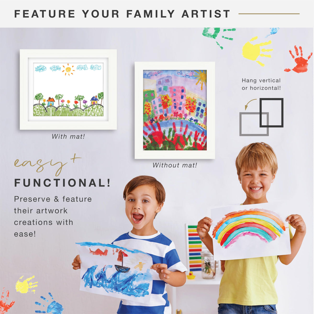 Kids Art Matted Display Frame, 10x12.5 with 8.5x11 Mat, White, 2-Pack