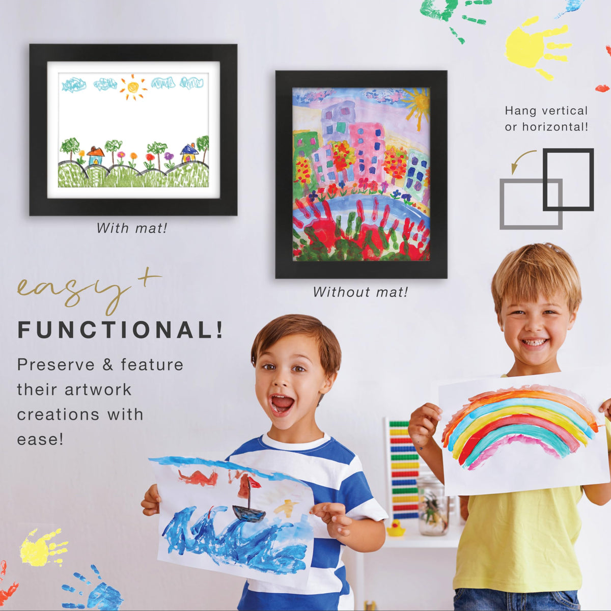 Kids Art Matted Display Frame, 10x12.5 with 8.5x11 Mat, Black, 1-Pack