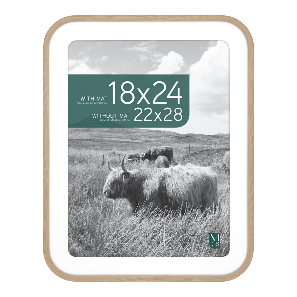 Modern Arc Matted Poster Frame, 22x28 with 18x24 Mat, Natural, 1-Pack