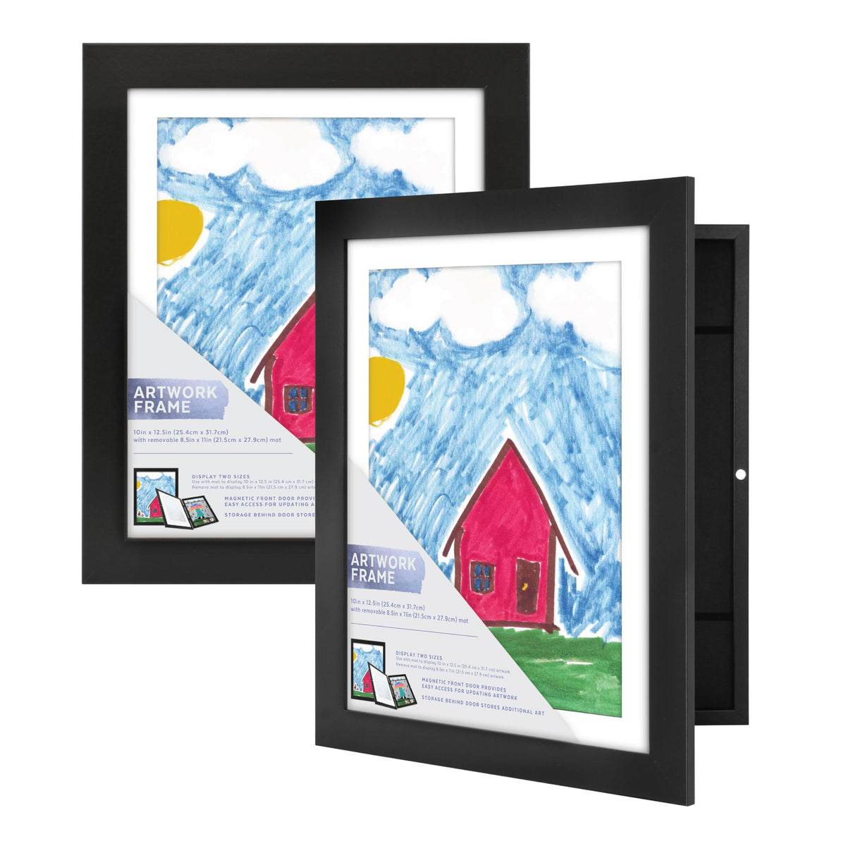 Kids Art Matted Display Frame, 10x12.5 with 8.5x11 Mat, Black, 2-Pack