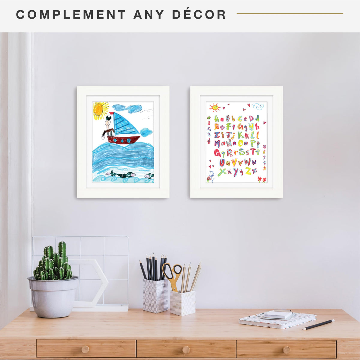 Kids Art Matted Display Frame, 10x12.5 with 8.5x11 Mat, White, 2-Pack