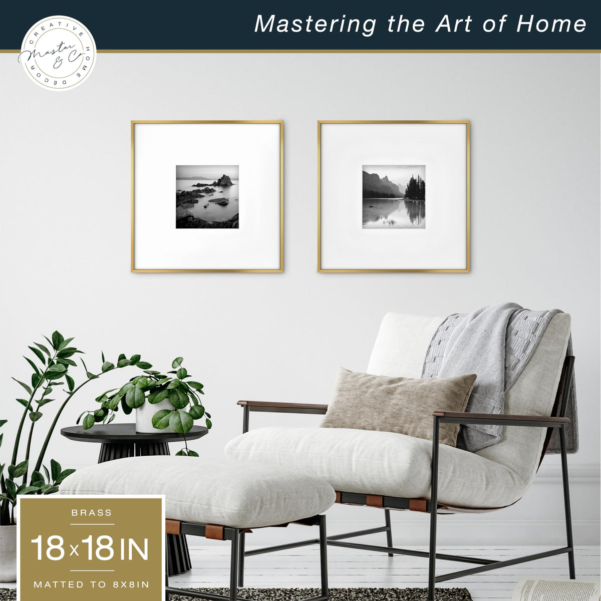 Foundry Matted Picture Frame, 18x18 with 8x8 Mat, Brass, 2-Pack