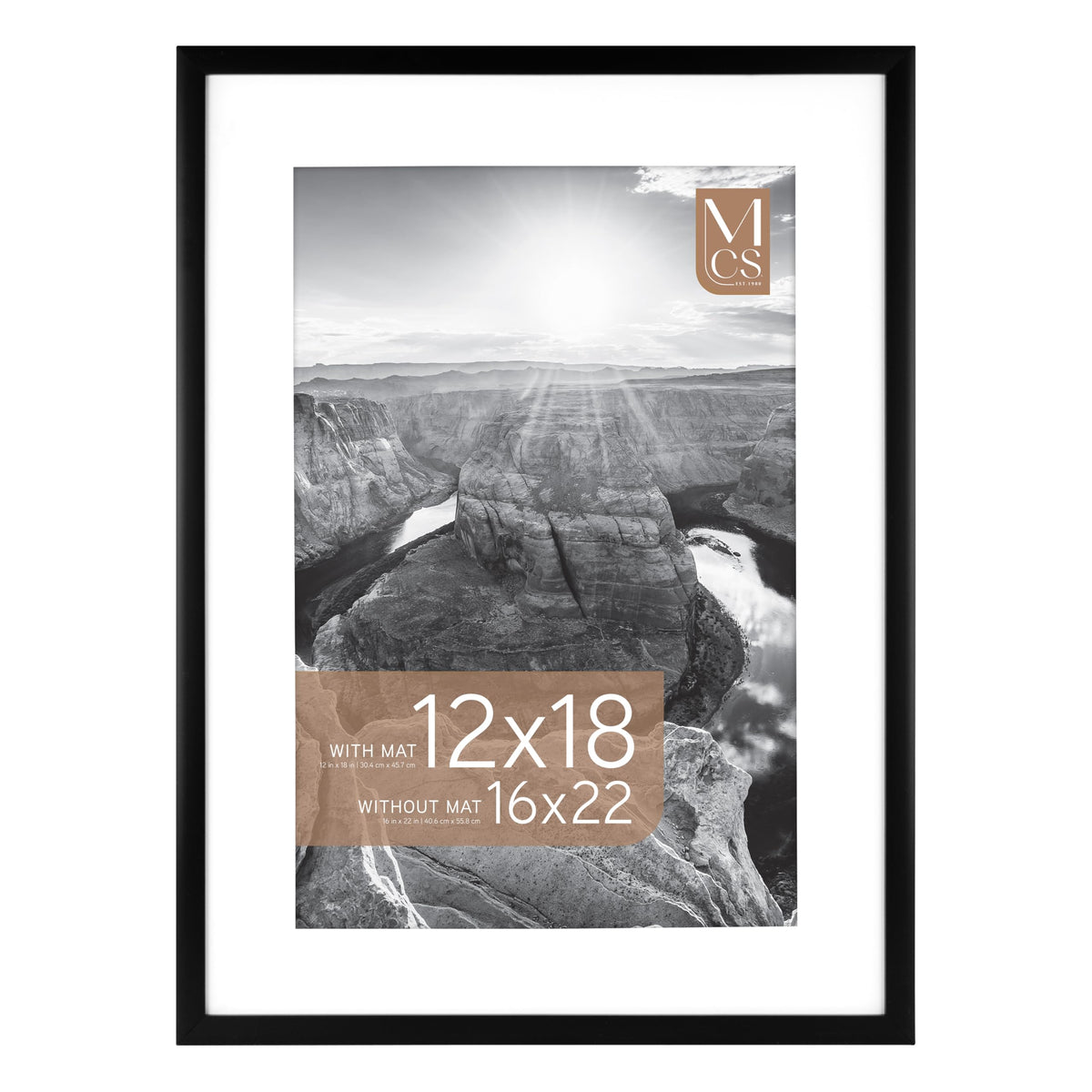 Everline Matted Poster Frame, 16x22 with 12x18 Mat, Black, 1-Pack