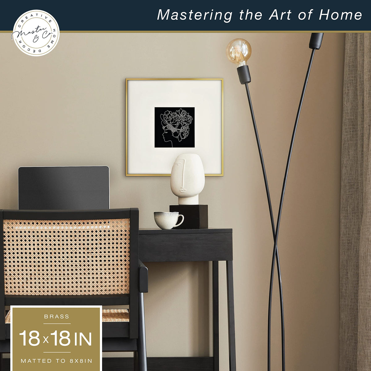 Foundry Matted Picture Frame, 18x18 with 8x8 Mat, Brass, 1-Pack